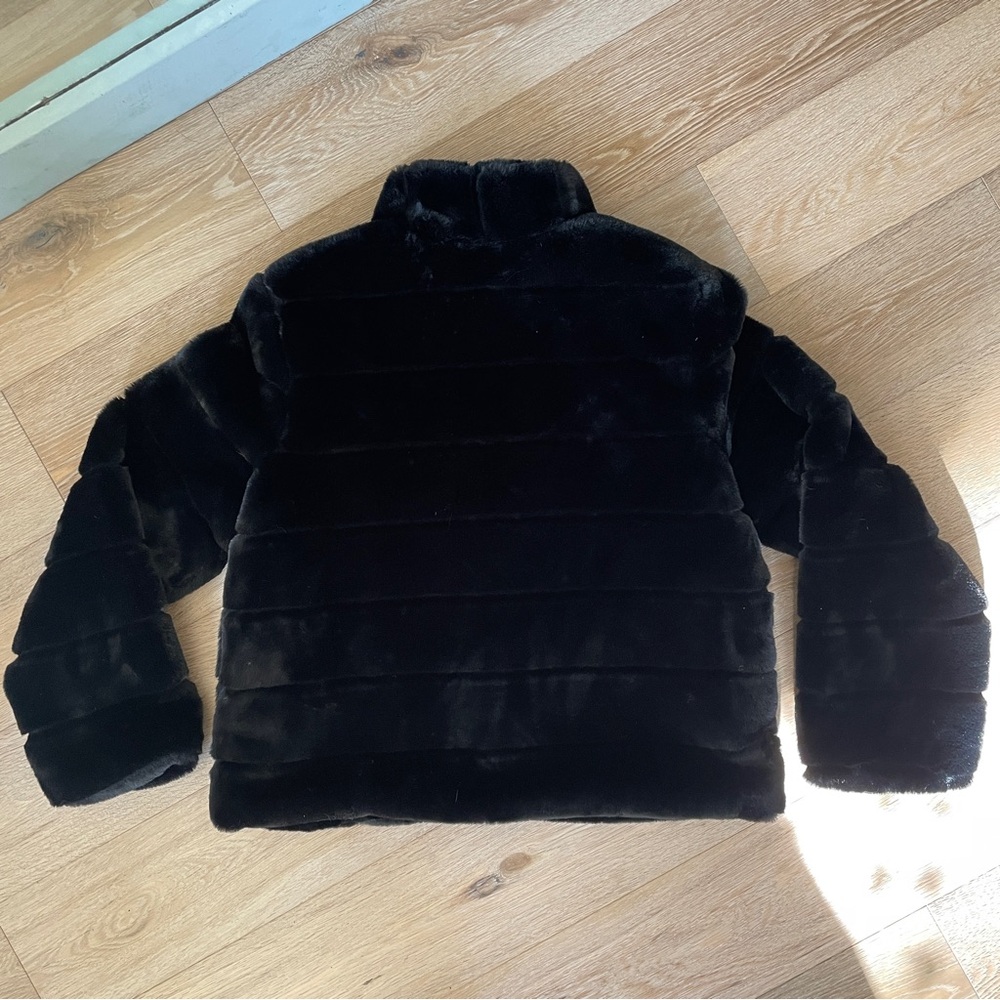 Faux fur black short zip jacket w pockets L - Picture 5 of 7